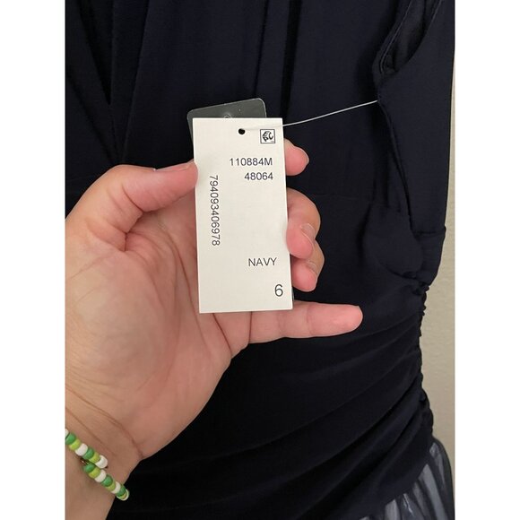 SLNY Missy Blue Fit & Flare Cocktail Party Dress Sleeveless Navy Size 6 Stretch - Picture 11 of 16